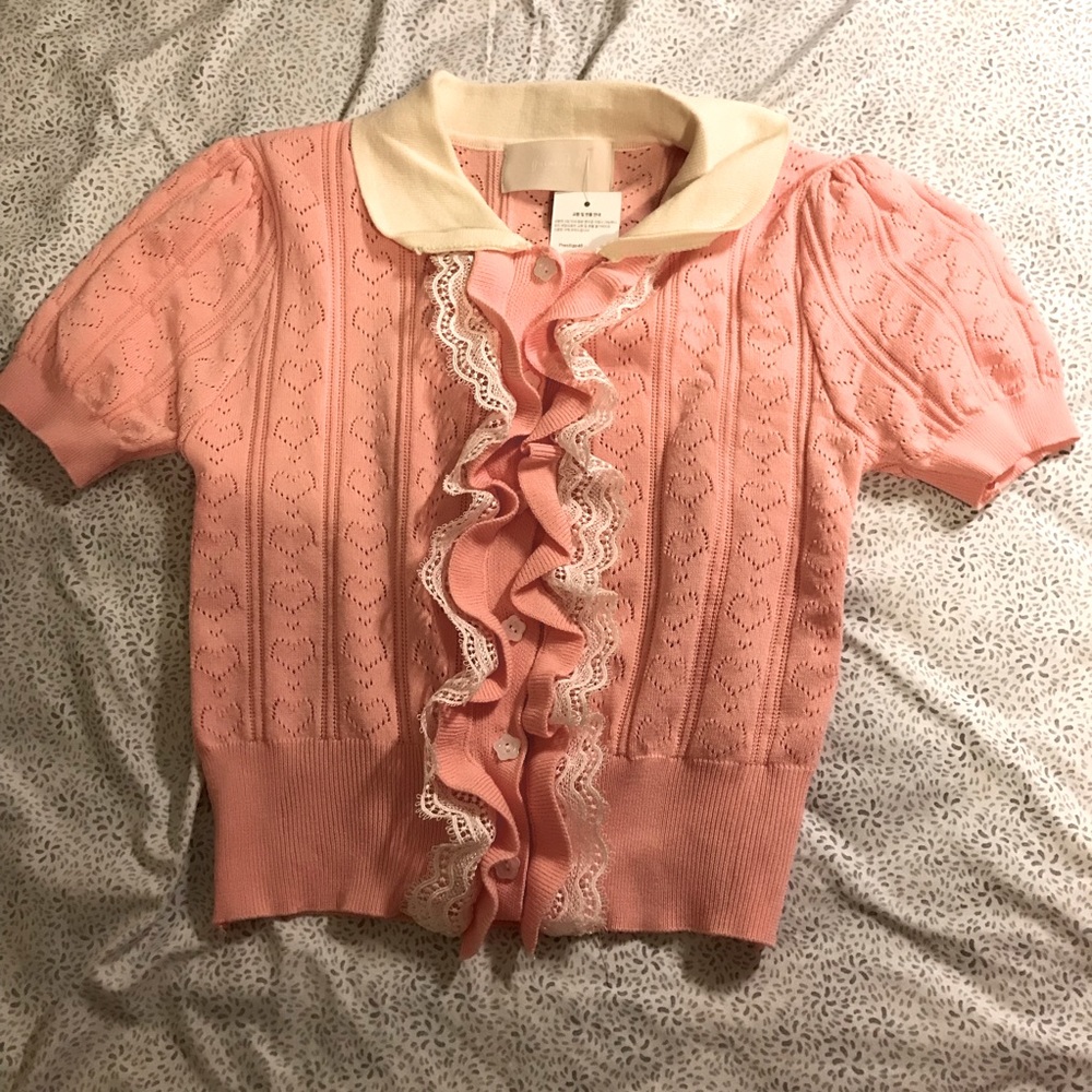 Cute pink Korean heart ruffle top (S)